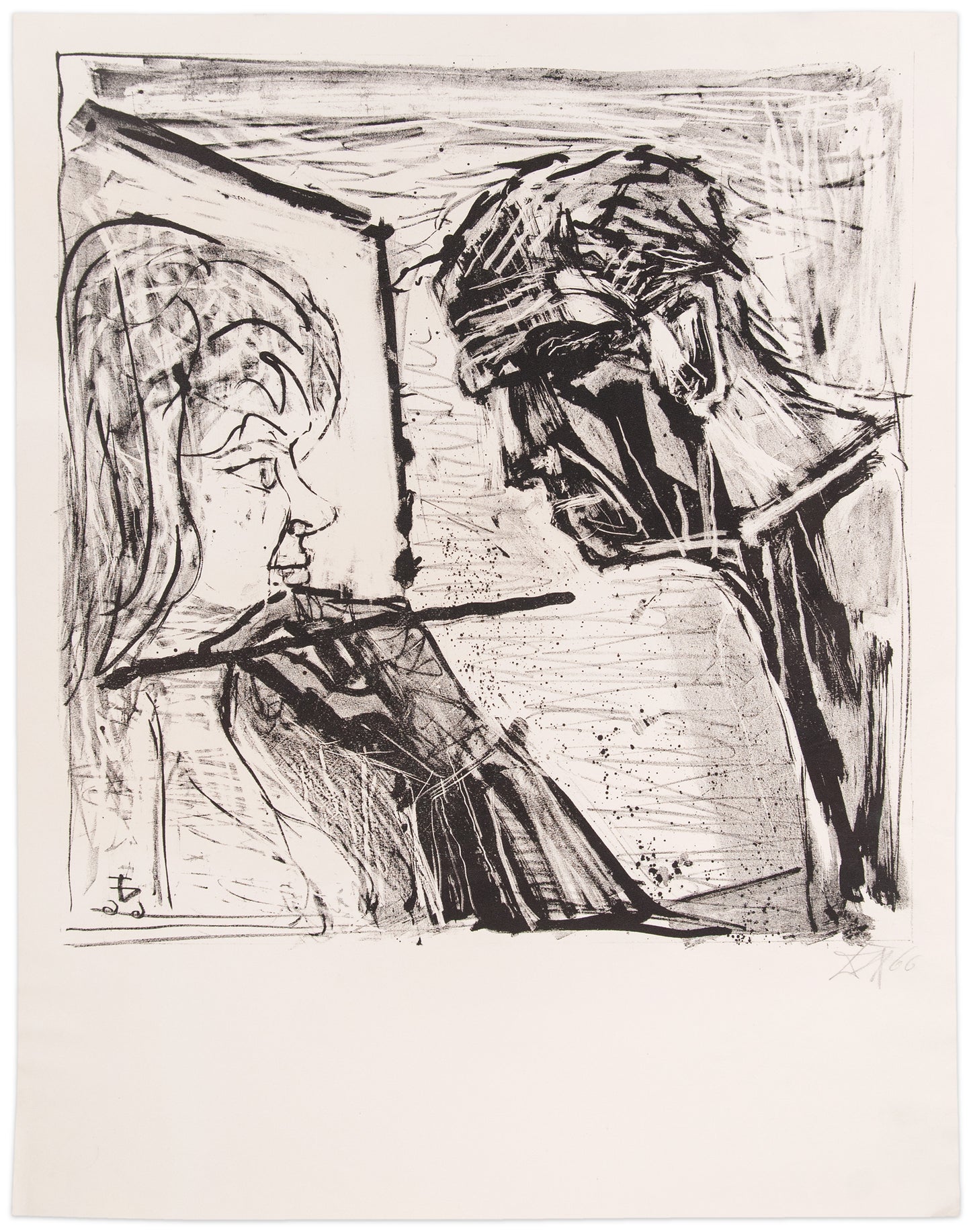 Otto Dix: Selbstbildnis im Profil beim Malen (Self-portrait in profile while painting)