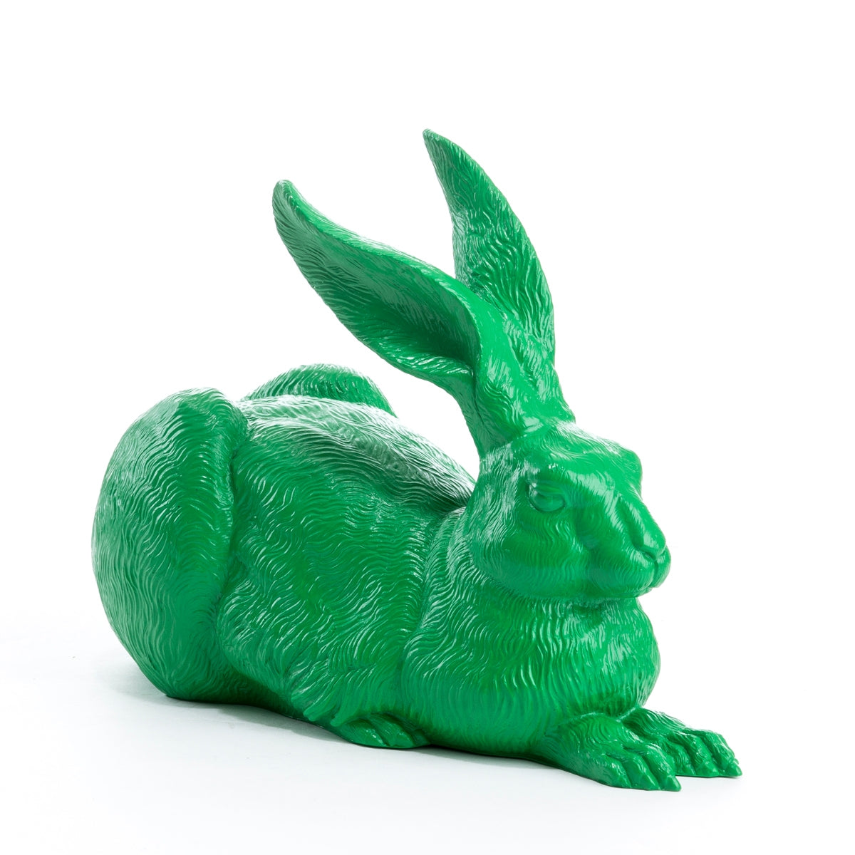 Gelbgrüne Skulptur des Dürer-Hasen von Ottmar Hörl, moderne Interpretation des berühmten Feldhasen von Albrecht Dürer, farbige Kunststofffigur