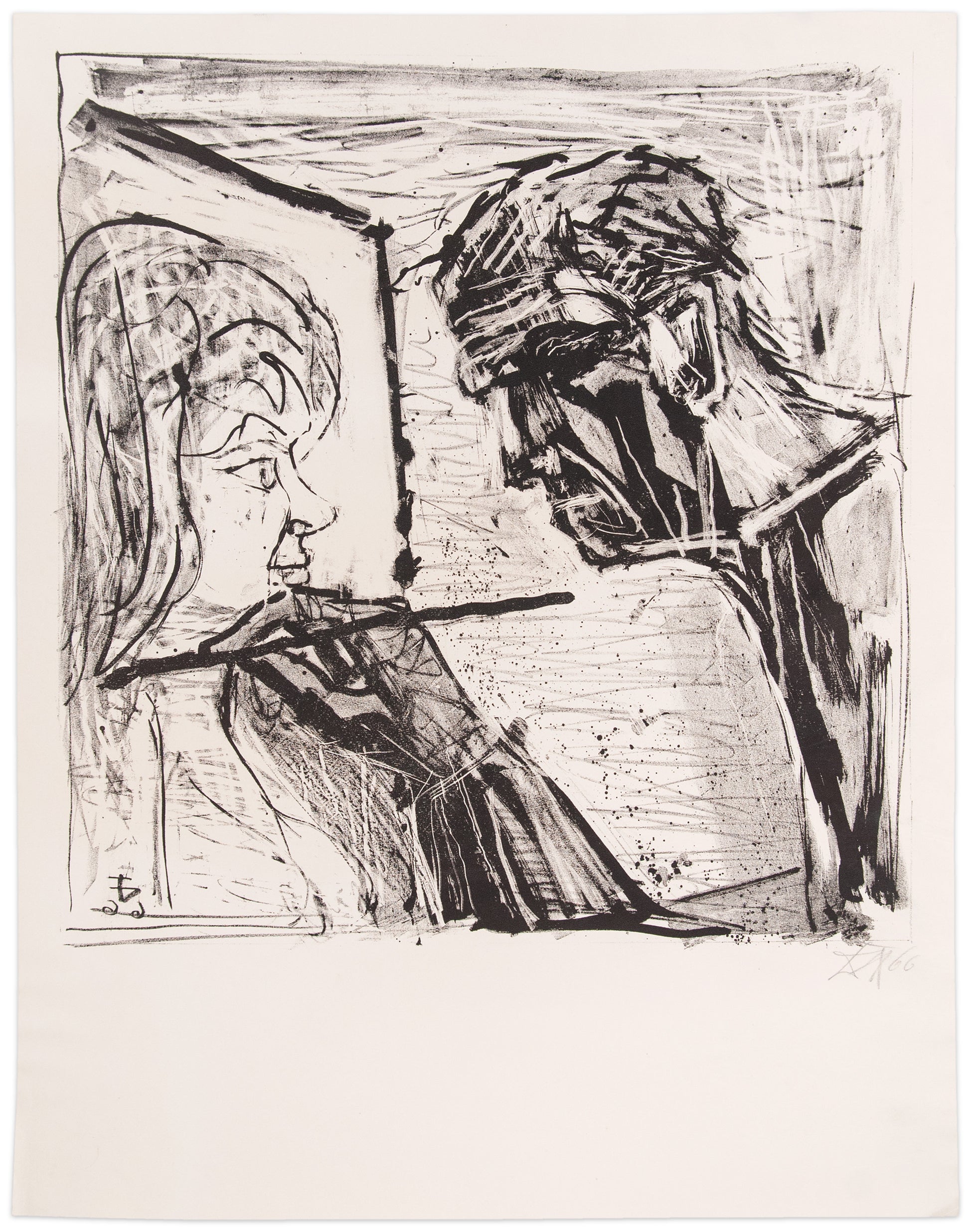 Otto Dix: Selbstbildnis im Profil beim Malen (Self-portrait in profile while painting)